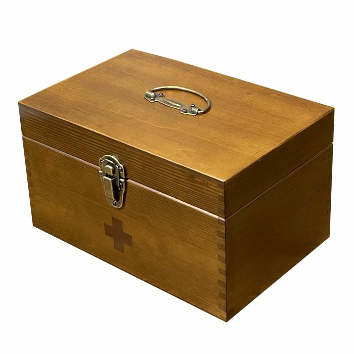 イシグロ 木製救急箱 小 アンティーク調 天然木 I-60034 くすり箱 薬箱